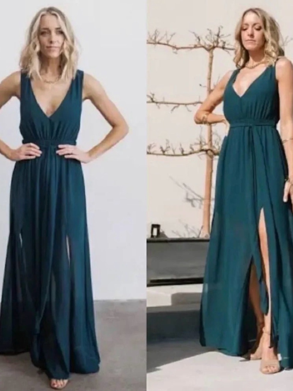 Baltic Born Teal Sleeveless V-Neck Maxi Dress with Front Slit